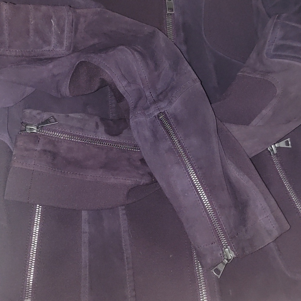 Theory Shezi K Combo Moto Jacket Eggplant Purple Suede Small Cropped Lamb Leathe - Picture 10 of 11